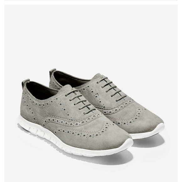 Women's ZERØGRAND Wingtip Oxfords IRONSTONE SUEDE-OPTIC WHITE size 11B - Picture 1 of 12